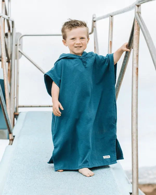 Terra Hooded Poncho Youth - Teal Blue | Sand Cloud - Image 3