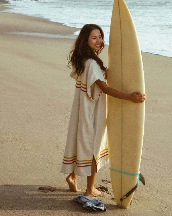 Border Classic Stripe Poncho Natural | Sand Cloud