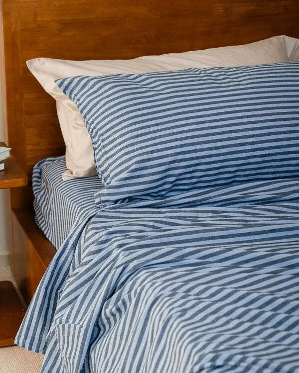 Classic Micro Twill Stripe Melange Pillowcase Set Indigo | Sand Cloud - Image 6
