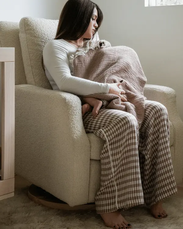 Alternative view of Little Fishies Gauze Receiving Blanket - Warm Taupe | Sand Cloud
