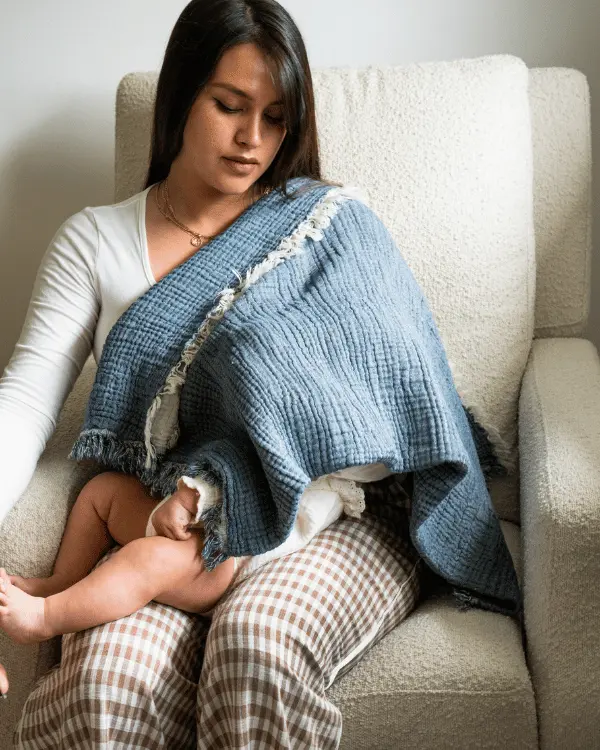 Alternative view of Little Fishies Gauze Receiving Blanket - Navy | Sand Cloud