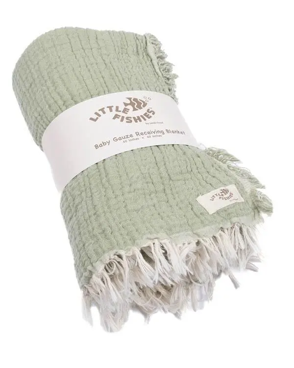 Little Fishies Gauze Receiving Blanket - Sage | Sand Cloud