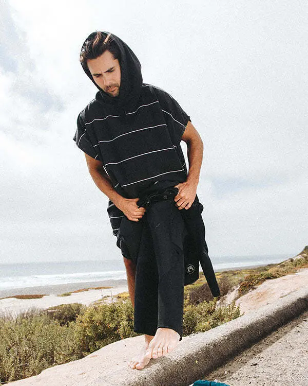 Classic Stripe Hooded Poncho Black | Sand Cloud