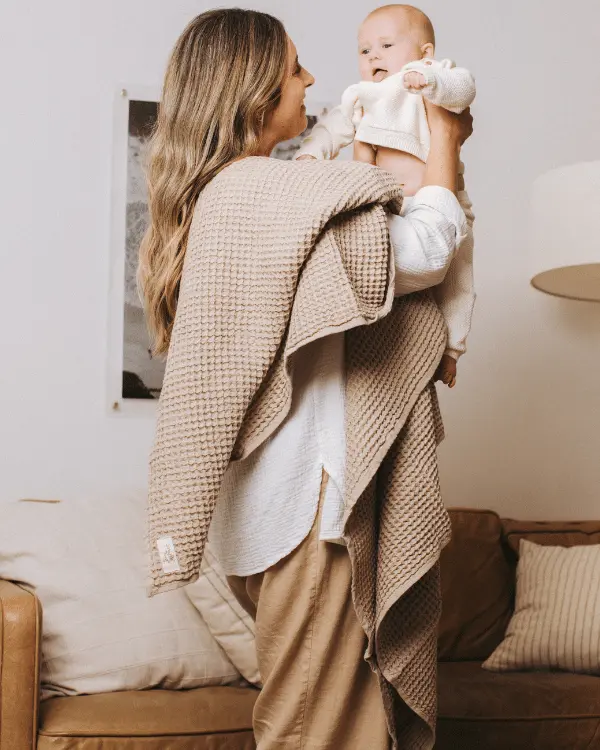 Little Fishies Waffle Blanket - Warm Taupe | Sand Cloud