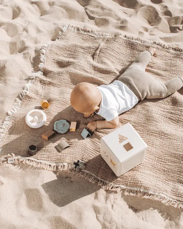 Alternative view of Little Fishies Gauze Receiving Blanket Set - 3 Pack - Natural / Beige / Warm Taupe | Sand Cloud