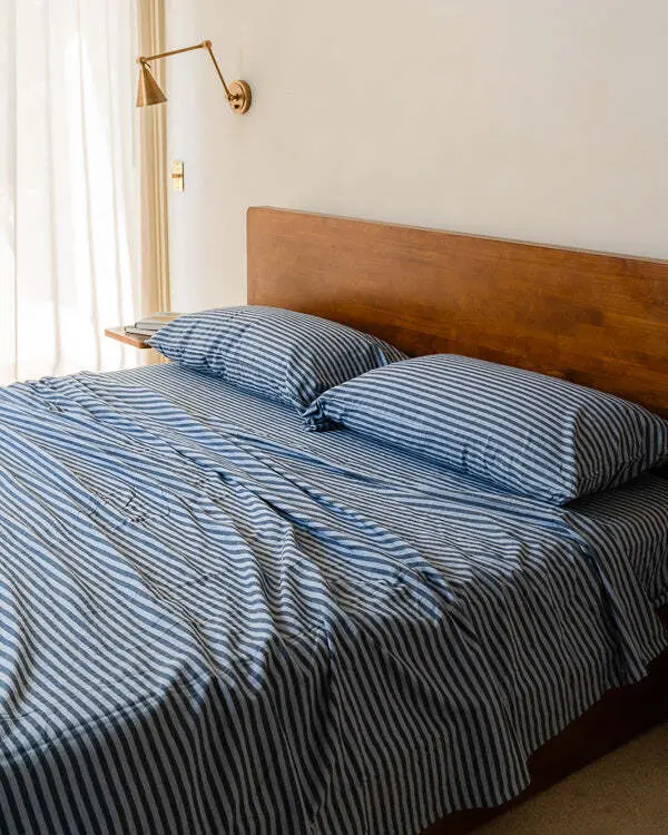 Classic Micro Twill Stripe Melange Flat Top Sheet Indigo | Sand Cloud