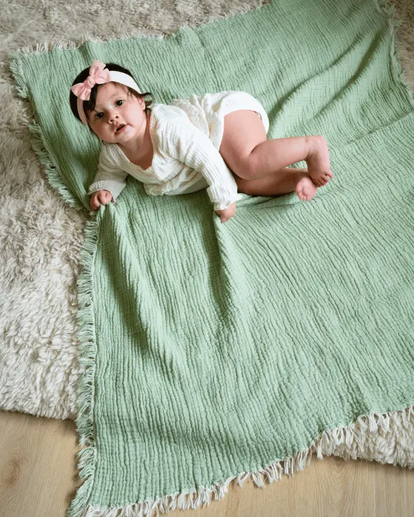 Little Fishies Gauze Receiving Blanket - Sage | Sand Cloud - Image 2