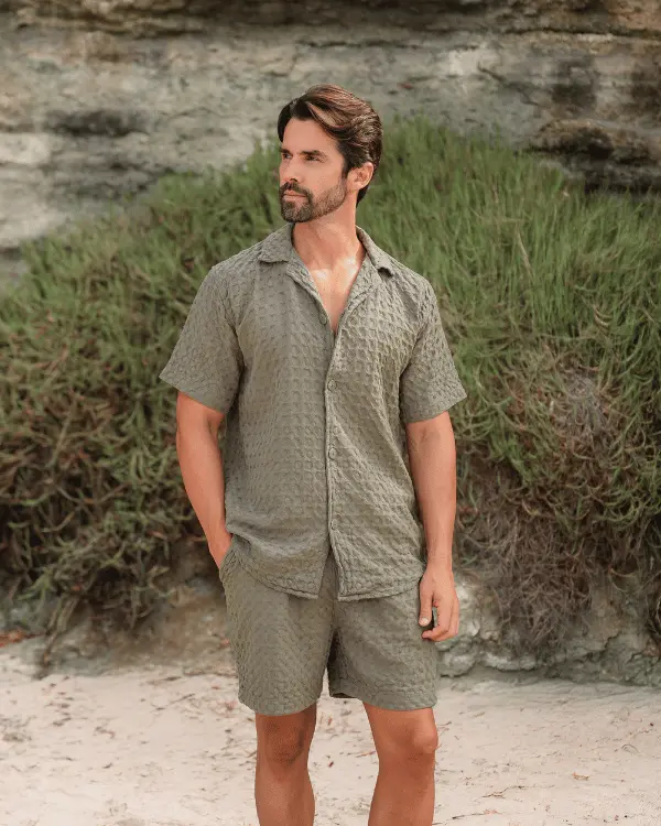 Orb Button Down Waffle Shirt - Olive - Mens | Sand Cloud - Image 6