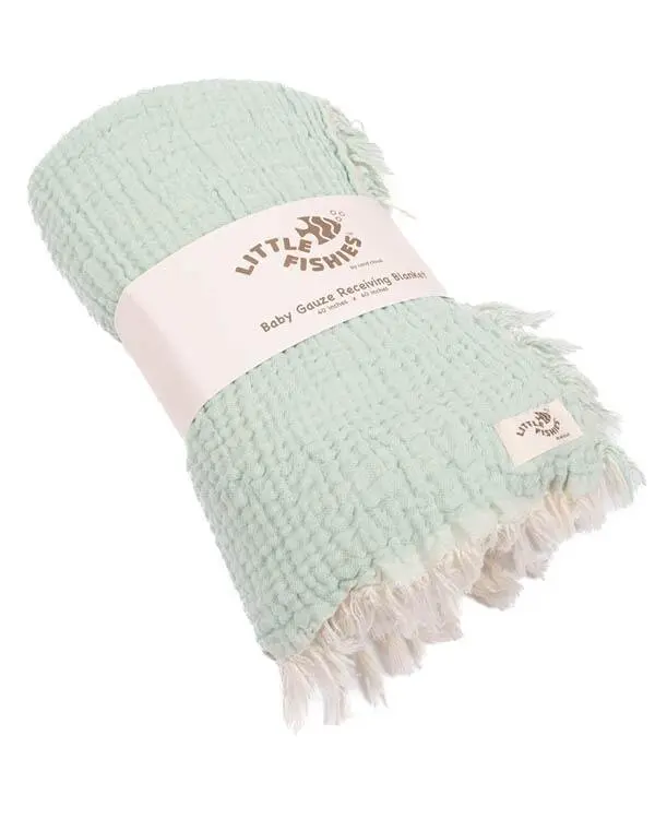 Little Fishies Gauze Receiving Blanket - Seafoam | Sand Cloud