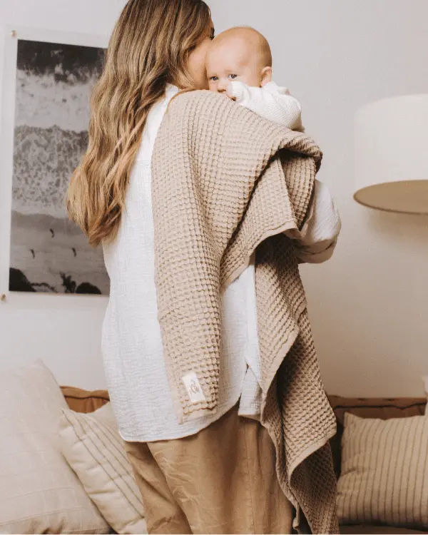 Little Fishies Waffle Blanket - Warm Taupe | Sand Cloud - Image 4