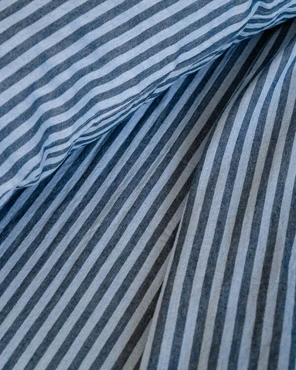 Classic Micro Twill Stripe Melange Flat Top Sheet Indigo | Sand Cloud - Image 5