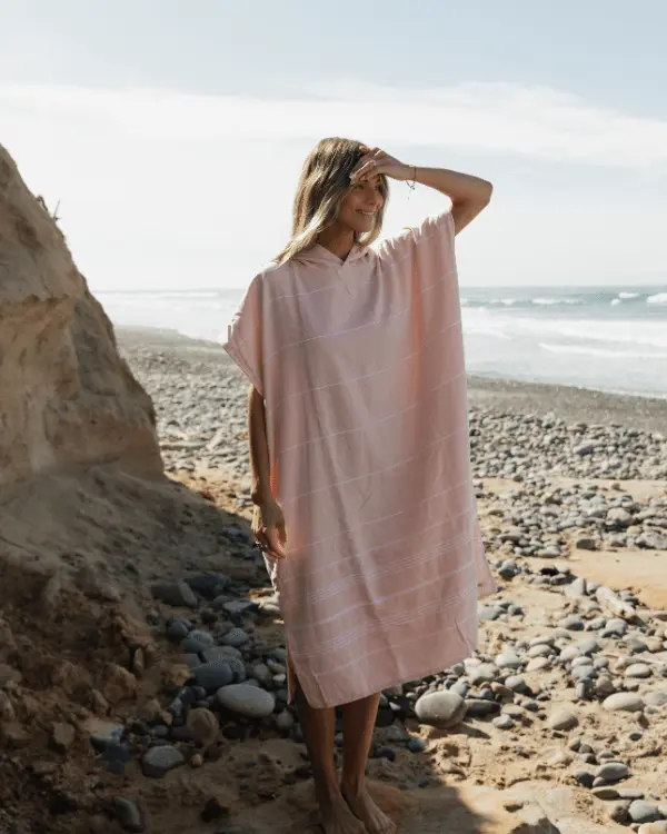 Alternative view of Classic Stripe Hooded Poncho - Calcite Pink | Sand Cloud