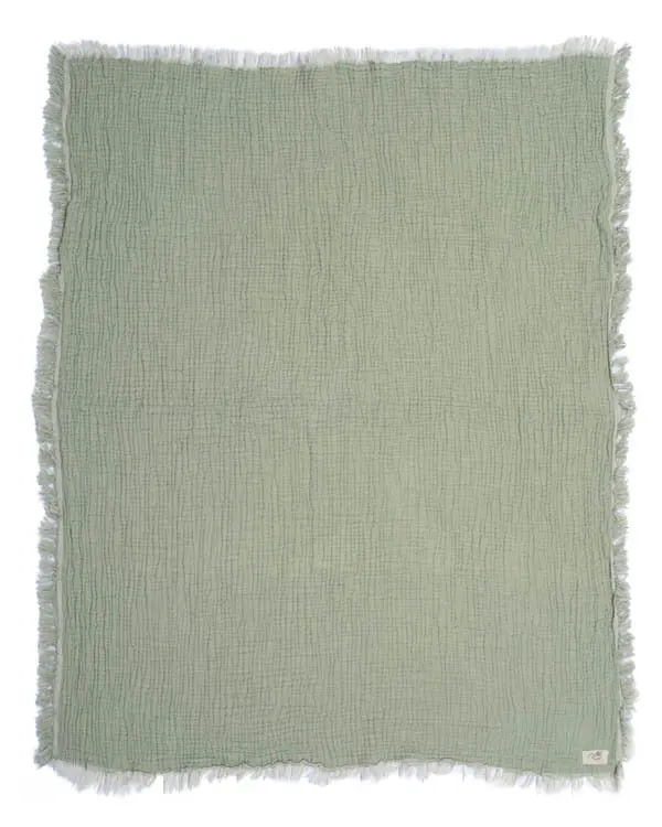 Little Fishies Gauze Receiving Blanket - Sage | Sand Cloud - Image 3