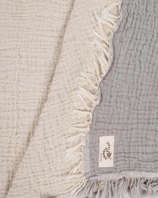 Little Fishies Gauze Receiving Blanket - Grey | Sand Cloud - Image 6