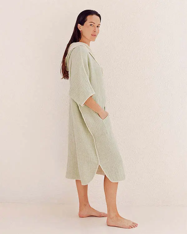 Alternative view of Falta Gauze Hooded Poncho - Sage | Sand Cloud