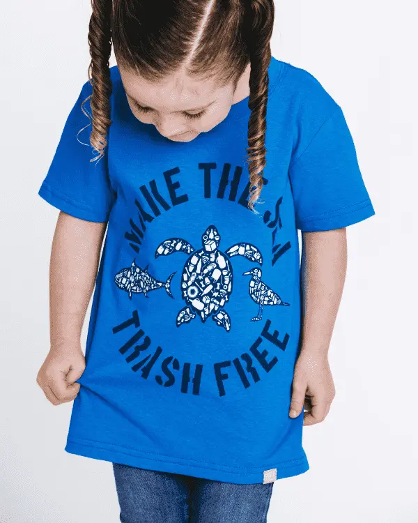 Alternative view of Make The Sea Trash Free Kids Tee - Sapphire Blue | Sand Cloud
