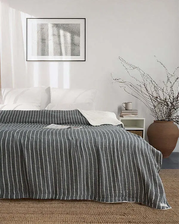 Dreamy Stripe Plush Blanket - Black | Sand Cloud