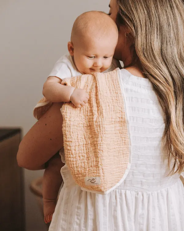 Little Fishies Gauze Burping Cloth Bundle - 3 Pack - Seafoam / Peach Fuzz / Natural | Sand Cloud - Image 4