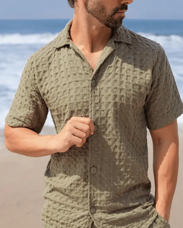 Orb Button Down Waffle Shirt - Olive - Mens | Sand Cloud