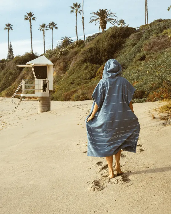 Classic Stripe Hooded Poncho Slate Blue | Sand Cloud