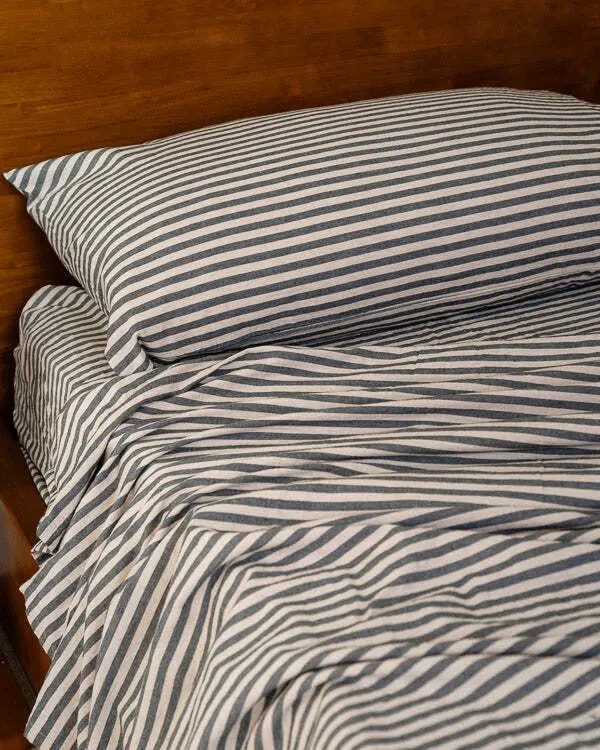 Classic Micro Twill Stripe Melange Pillowcase Set Steel Grey | Sand Cloud