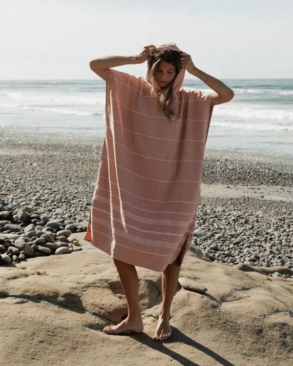 Classic Stripe Hooded Poncho - Misty Rose | Sand Cloud - Image 2