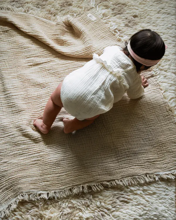 Little Fishies Gauze Receiving Blanket - Beige | Sand Cloud - Image 2