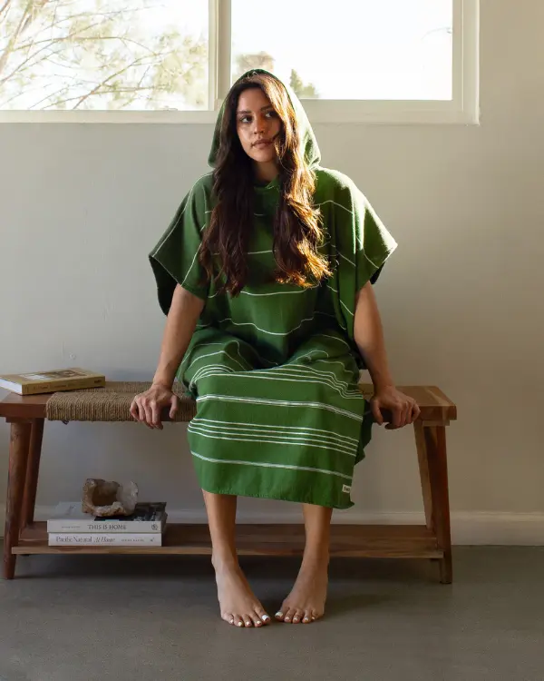 Classic Stripe Hooded Poncho - Green | Sand Cloud - Image 2