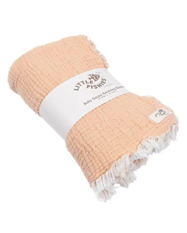 Little Fishies Gauze Receiving Blanket - Peach Fuzz | Sand Cloud