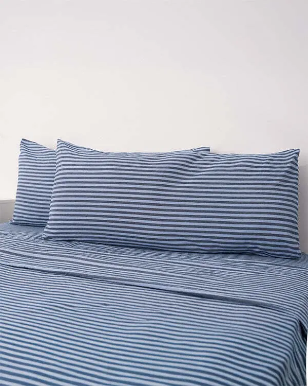 Classic Micro Twill Stripe Melange Pillowcase Set Indigo | Sand Cloud - Image 5