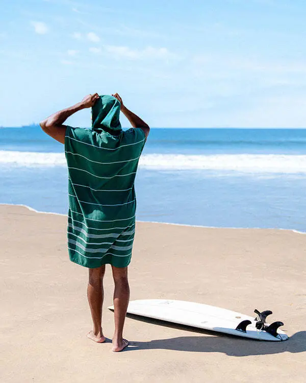 Alternative view of Classic Stripe Hooded Poncho - Rain Forest | Sand Cloud