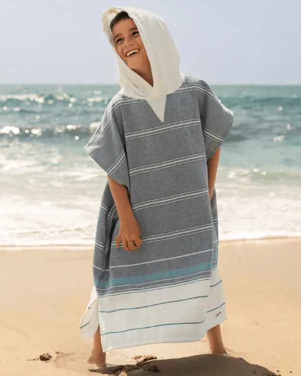 Colorblock Stripe Hooded Poncho Youth - Blue | Sand Cloud