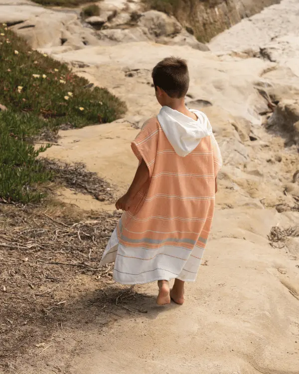 Colorblock Stripe Hooded Poncho Youth - Orange | Sand Cloud