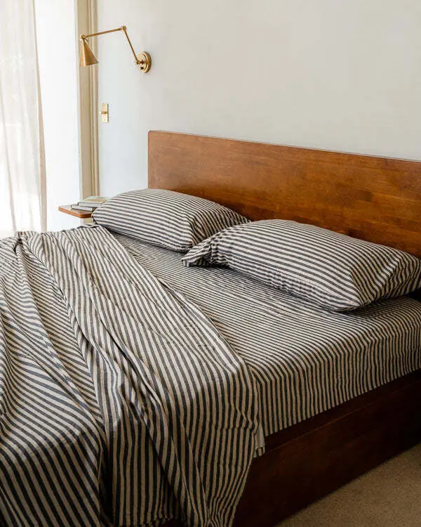 Classic Micro Twill Stripe Melange Flat Top Sheet Steel Grey | Sand Cloud - Image 6