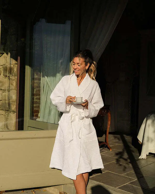 Alternative view of Micro Waffle Robe - Frost White | Sand Cloud