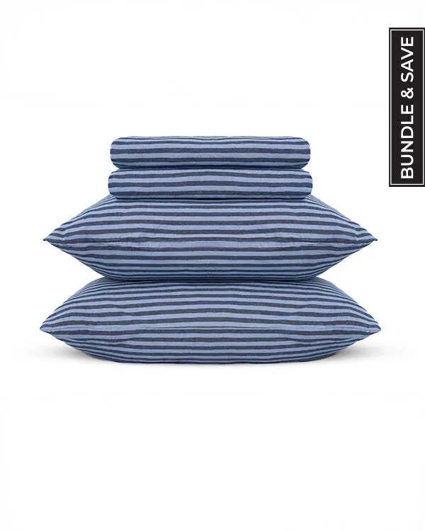 Classic Micro Twill Stripe Melange Sheet Set Indigo | Sand Cloud