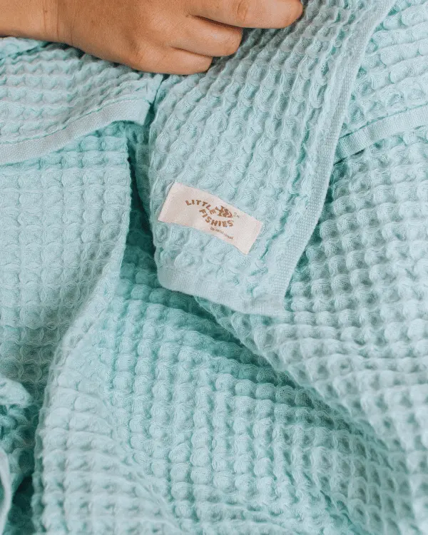 Little Fishies Waffle Blanket - Seafoam | Sand Cloud - Image 6