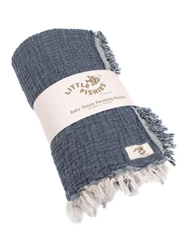 Little Fishies Gauze Receiving Blanket - Navy | Sand Cloud