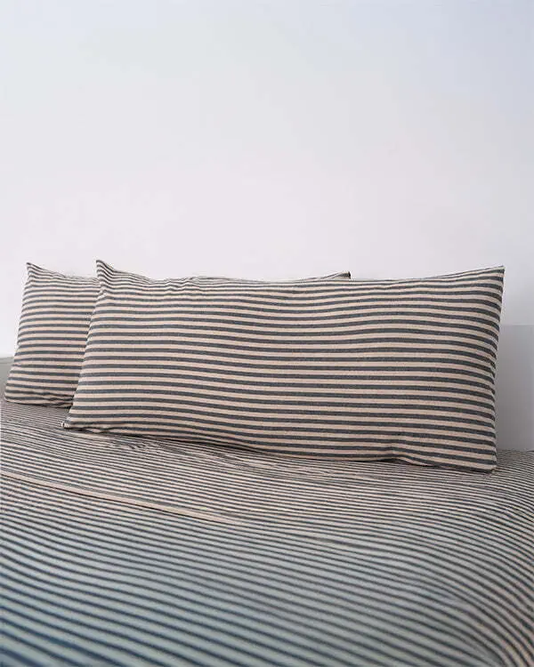 Classic Micro Twill Stripe Melange Pillowcase Set Steel Grey | Sand Cloud - Image 2