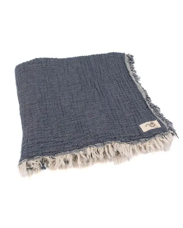 Little Fishies Gauze Receiving Blanket - Navy | Sand Cloud - Image 6