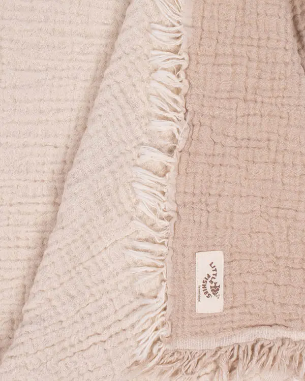 Little Fishies Gauze Receiving Blanket - Beige | Sand Cloud - Image 5