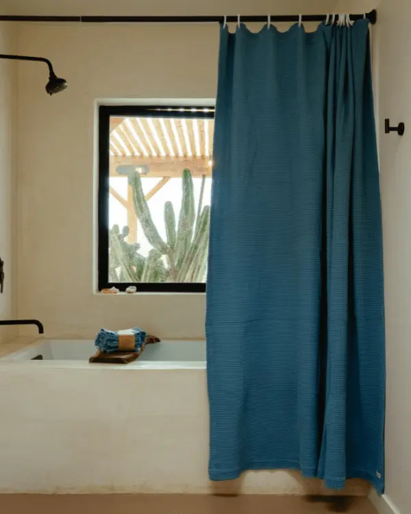 Micro Waffle Shower Curtain - Slate Blue | Sand Cloud - Image 5