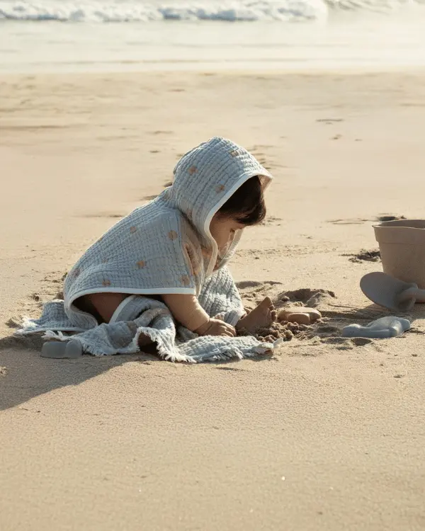 Choo-Choo Train Gauze Hooded Poncho | Sand Cloud - Image 3