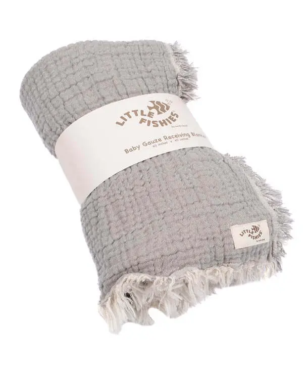 Little Fishies Gauze Receiving Blanket - Grey | Sand Cloud